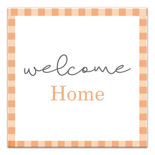 Orange Plaid Welcome Home Canvas Wall Art